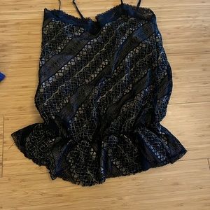 Sexy black lace stretchy top with gold details